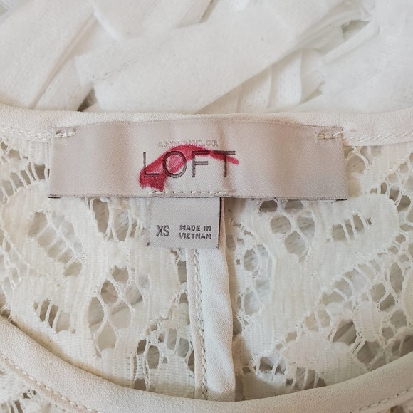 LOFT | PEPLUM CROCHET LACE SLEEVELESS WHITE SHEER BLOUSE TOP WOMEN'S SIZE XS - Picture 9 of 14